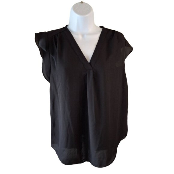 Chaus Black V-Neck Blouse XS Café Chic Corpcore Minimilist Goth - Picture 2 of 8